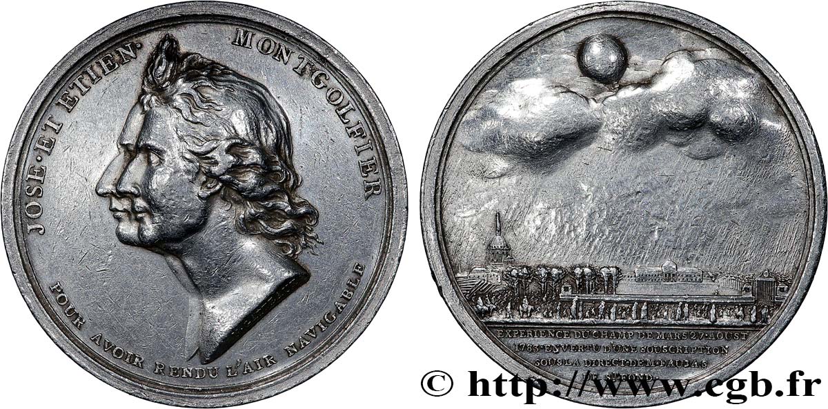 LOUIS XVI Médaille, Premier vol en aérostat des Frères Montgolfier, frappe moderne SS
