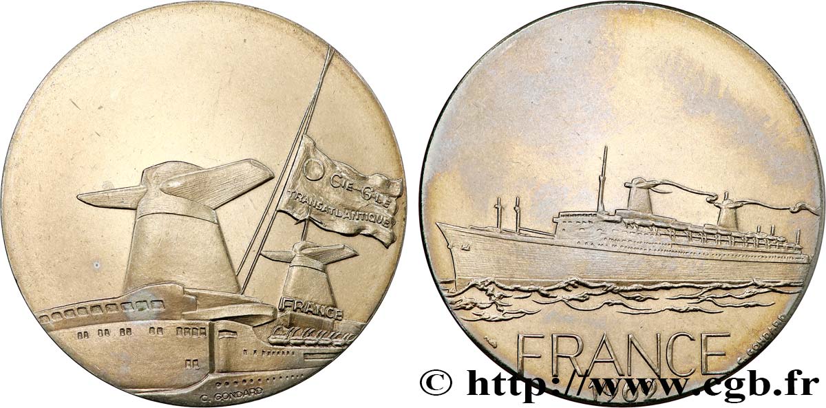 CINQUIÈME RÉPUBLIQUE Médaille, Paquebot France TTB+