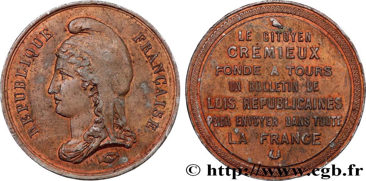 TROISIÈME RÉPUBLIQUE Médaille, Fondation du bulletin de lois républicaines TTB+