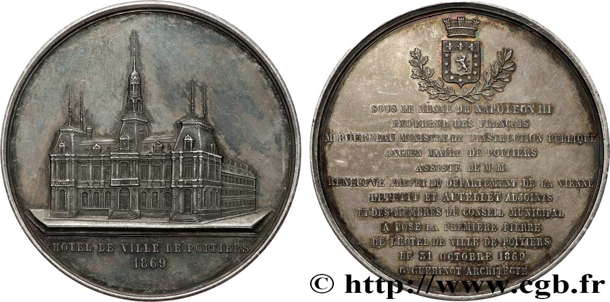 ZWEITES KAISERREICH Médaille, Fondation de l’Hôtel de Ville de Poitiers SS