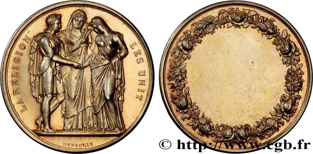 AMOUR ET MARIAGE Médaille de mariage, La Religion les unit TTB+