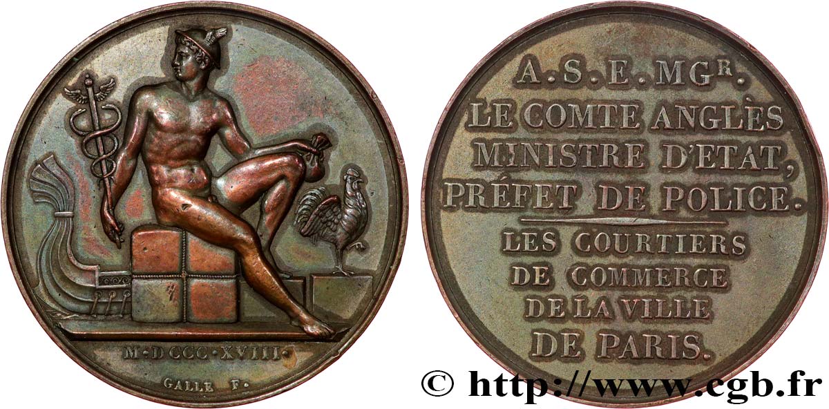 LOUIS XVIII Médaille, Jules Anglès, pour les courtiers de commerce XF