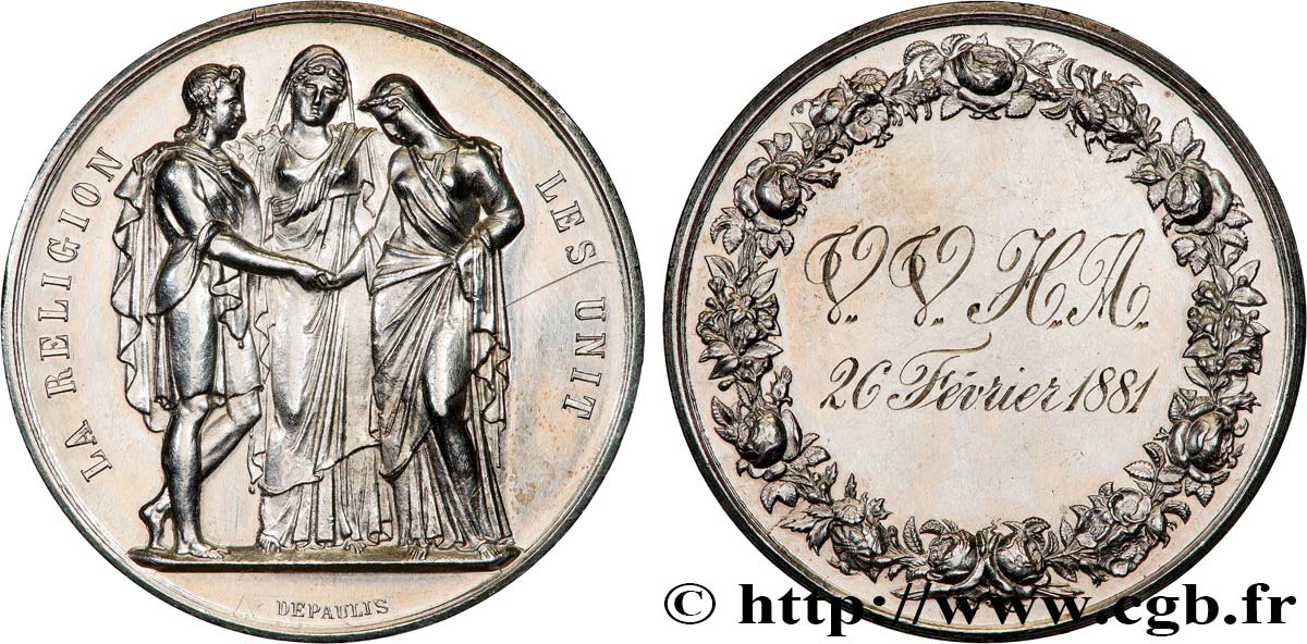 AMOUR ET MARIAGE Médaille de mariage, La Religion les unit TTB+