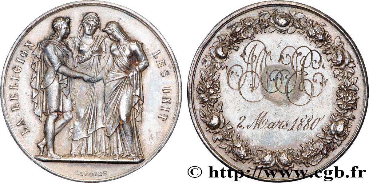 AMOUR ET MARIAGE Médaille de mariage, La Religion les unit TTB+
