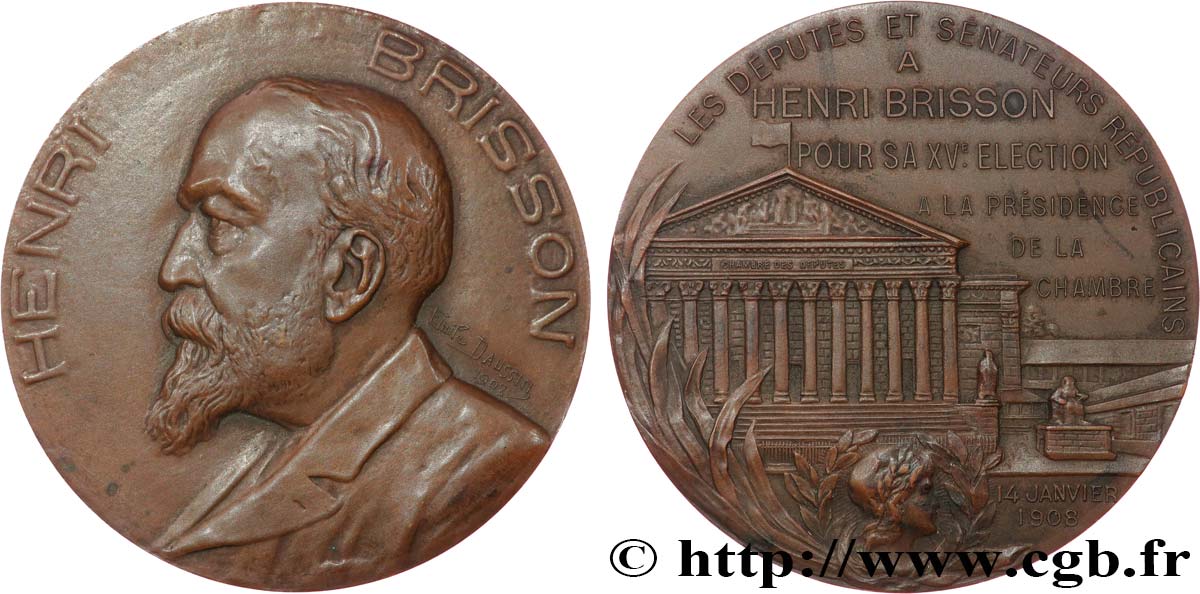 TROISIÈME RÉPUBLIQUE Médaille, Henri Brisson, Président de la Chambre des députés TTB+