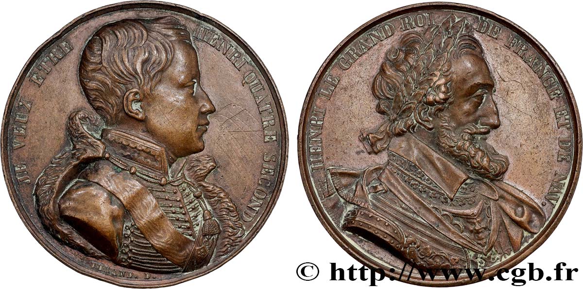 HENRI V COMTE DE CHAMBORD Médaille, Henri V et Henri IV MBC