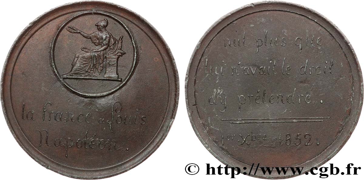 DEUXIÈME RÉPUBLIQUE Médaille, La France à Louis-Napoléon TTB+