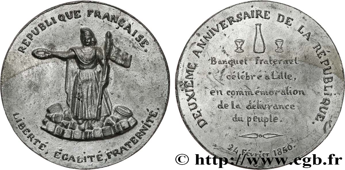 SECOND REPUBLIC Médaille, Deuxième anniversaire de la République, Banquet fraternel XF