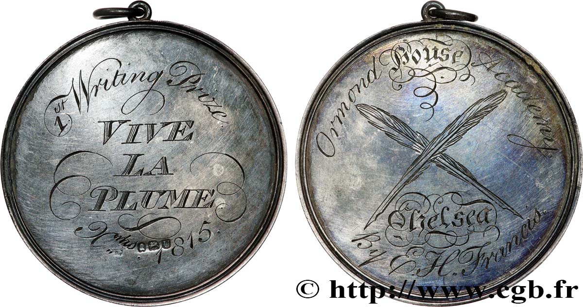 GRANDE-BRETAGNE - GEORGES III Médaille, Prix d’écriture, Vive la plume TTB+