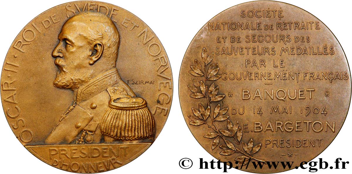 SUÈDE - ROYAUME DE SUÈDE - OSCAR II Médaille, Banquet de la Société nationale de retraite et de secours des sauveteurs médaillés TTB+