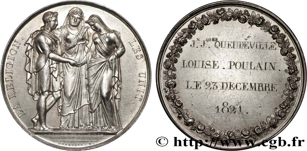 AMOUR ET MARIAGE Médaille de mariage, La Religion les unit TTB+/TTB