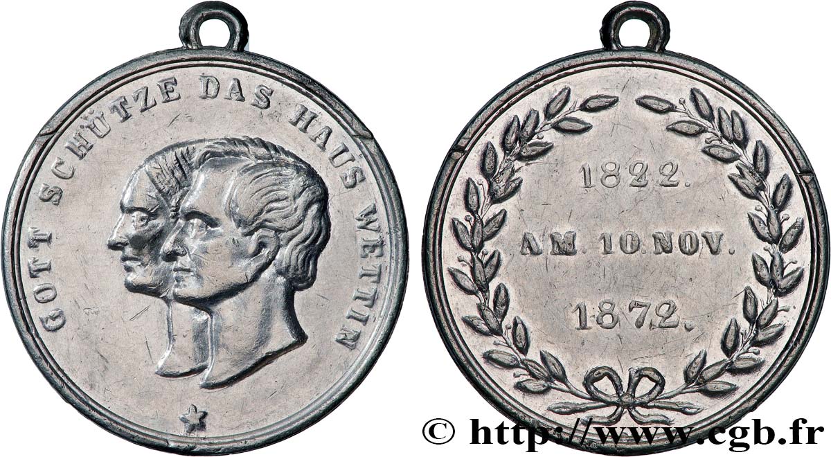 ALLEMAGNE - SAXE Médaille, Noces d’or de Johann Roi de Saxe et la princesse Amélie de Bavière TTB+