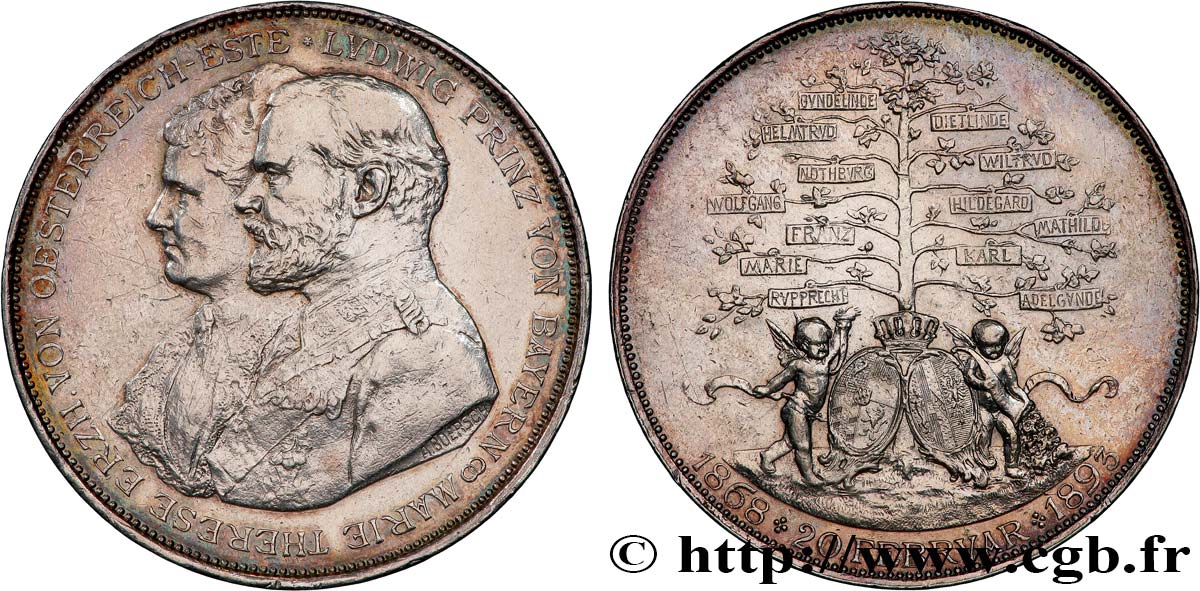 ALLEMAGNE - ROYAUME DE BAVIÈRE - OTHON Médaille, Noces d’argent du prince Ludwig et Marie-Thérèse TTB