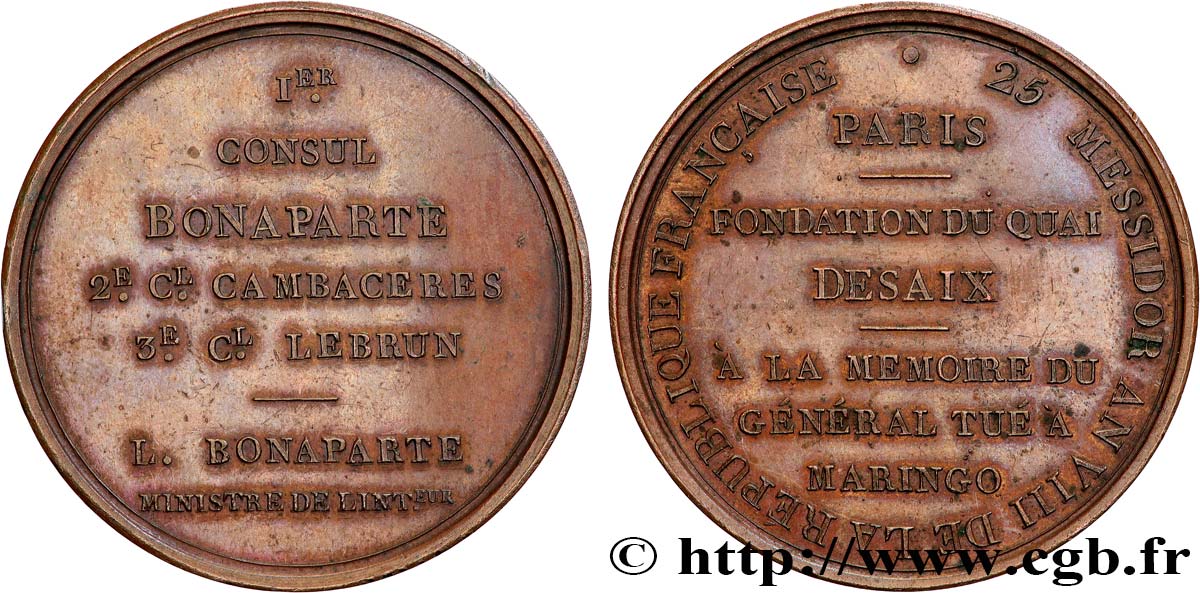 CONSULATE Médaille, Fondation du quai Desaix AU