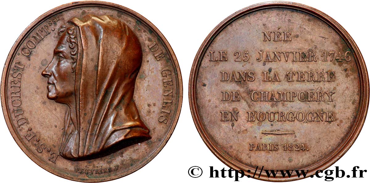 LOUIS XVIII Médaille, Dcurest, Comtesse de Genlis TTB+