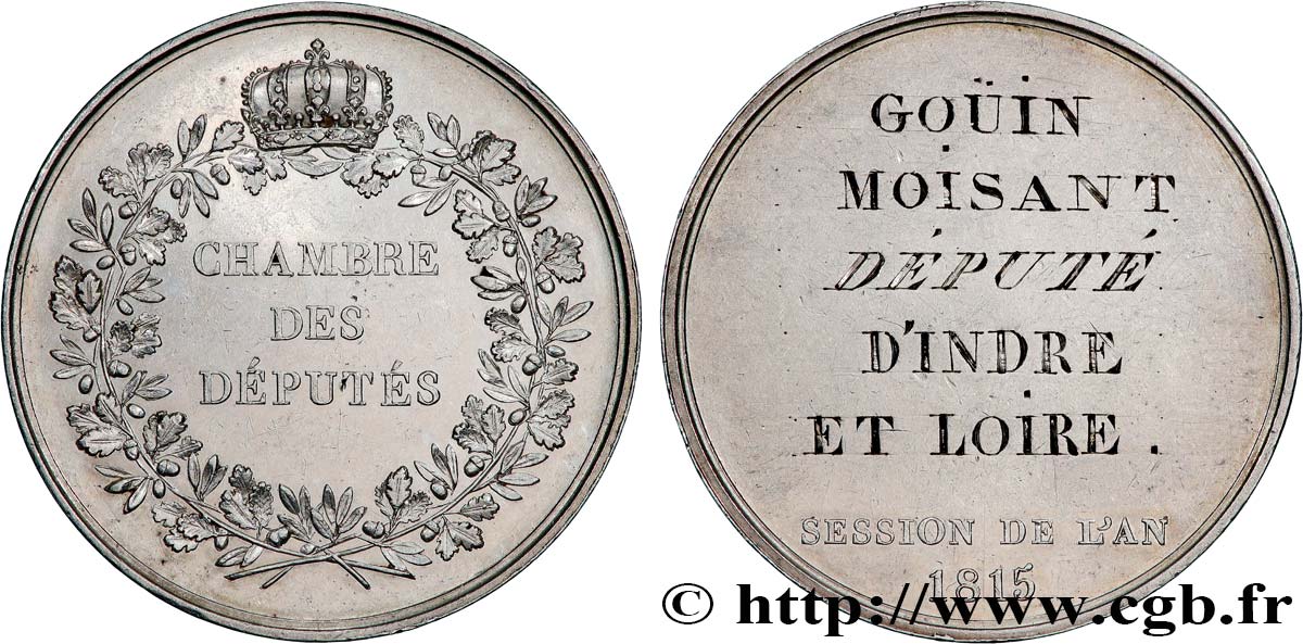 LOUIS XVIII Médaille, Chambre des députés TTB+/TTB