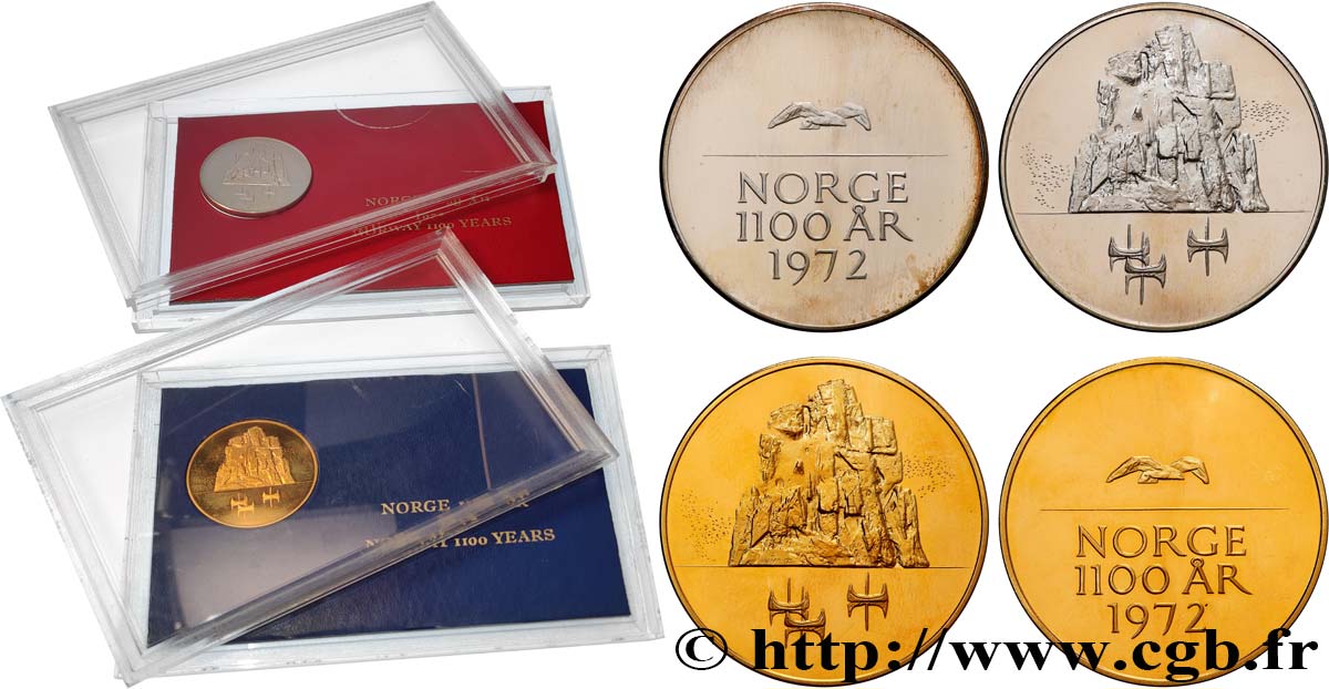 NORVÈGE Lot de 2 médailles, 1100 ans de l’unification de la Norvège Proof set