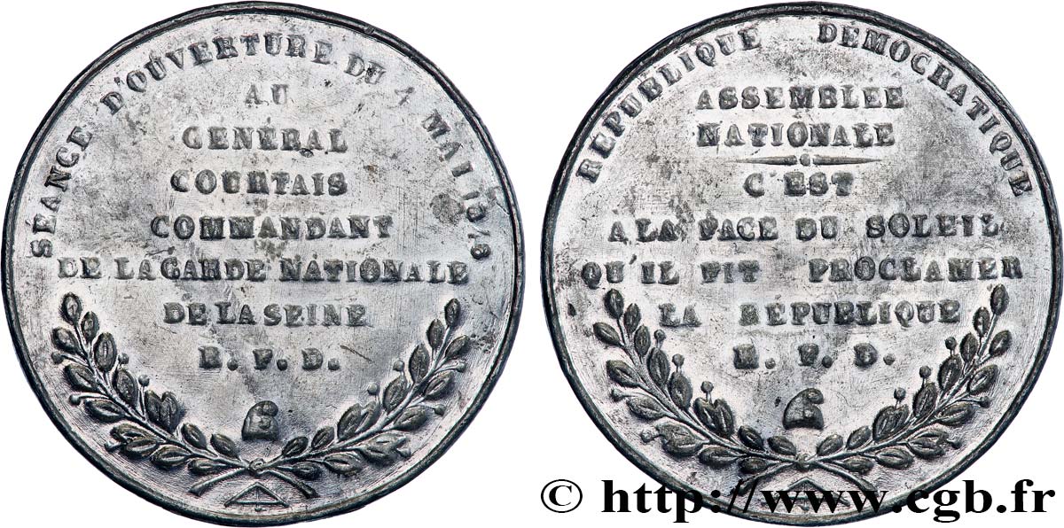 DEUXIÈME RÉPUBLIQUE Médaille, Réunion de l’Assemblée constituante du 4 Mai, Hommage au général Amable de COURTAIS TTB