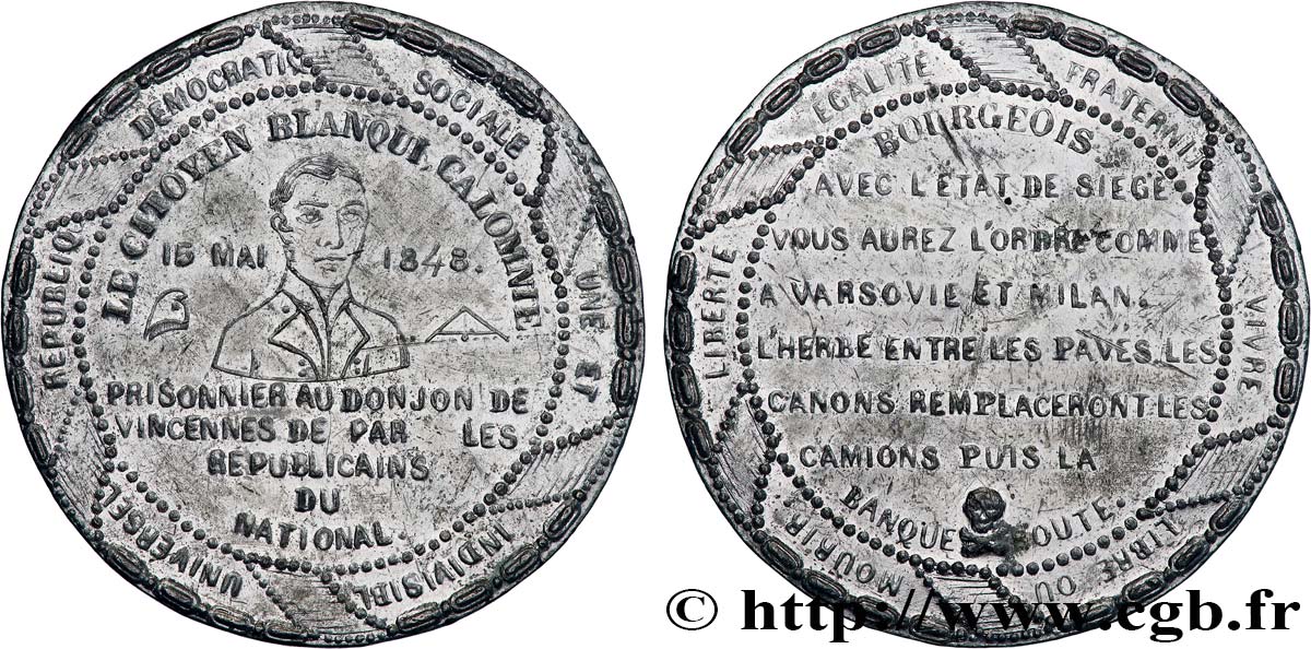 DEUXIÈME RÉPUBLIQUE Médaille, Arrestation des auteurs de l’attentat, Auguste BLANQUI TTB