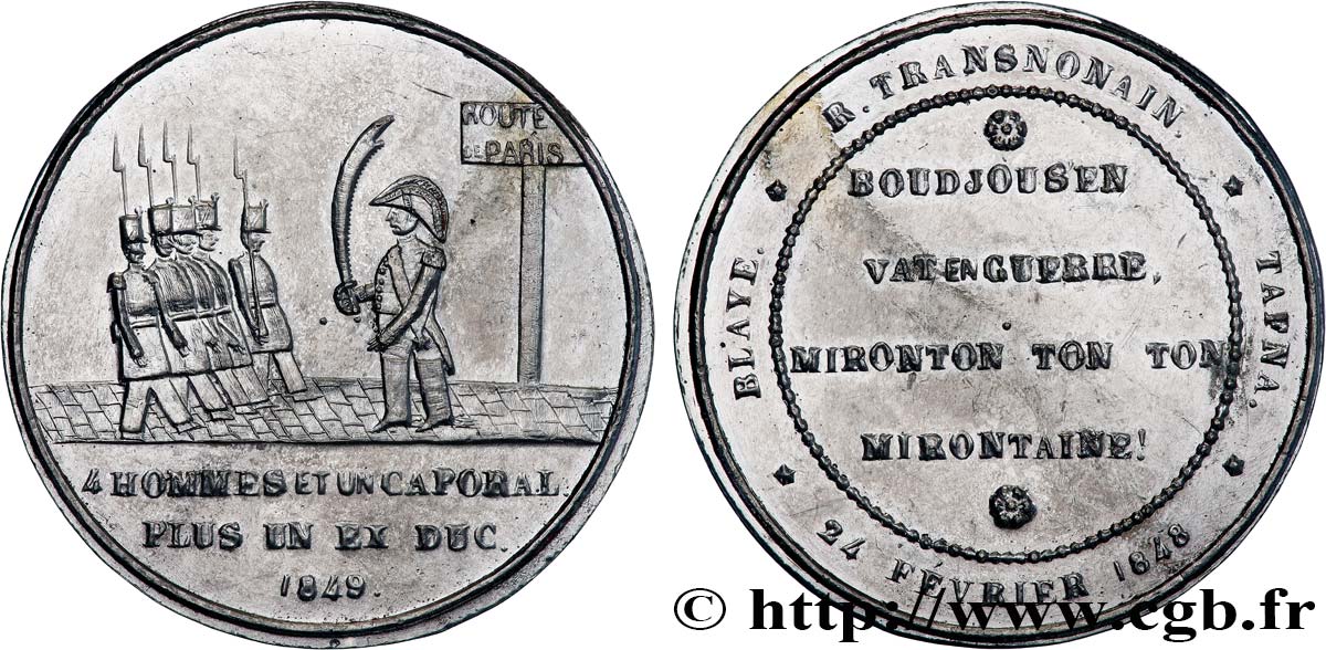 SECOND REPUBLIC Médaille satirique, Exil du maréchal Thomas-Robert BUGEAUD AU