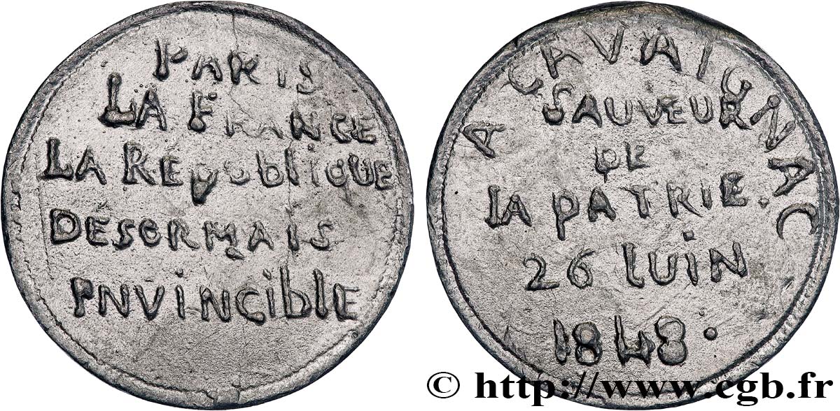 SECOND REPUBLIC Médaille, Journées de Juin, Hommage au général Cavaignac AU