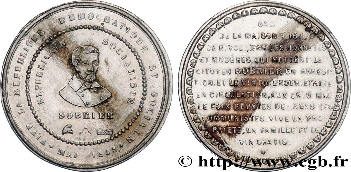 DEUXIÈME RÉPUBLIQUE Médaille, Arrestation de Joseph SOBRIER TTB+
