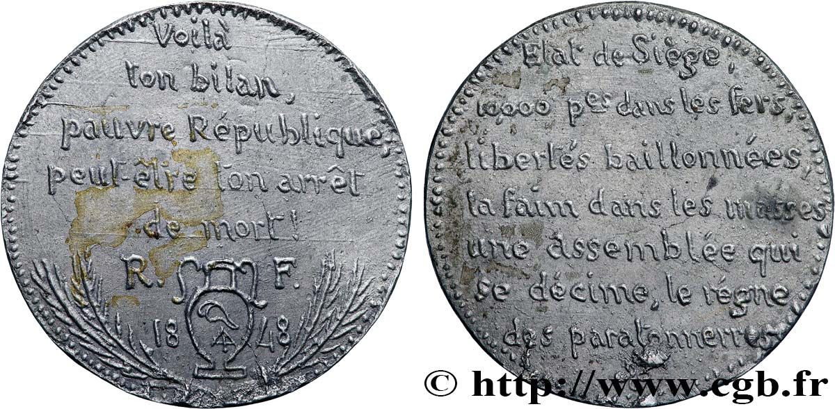 DEUXIÈME RÉPUBLIQUE Médaille, Bilan critique de la République TTB+