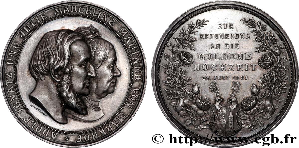 ÖSTERREICH Médaille, Noces d’or d’Adolphe et Julie Mautner von Markhof  fVZ