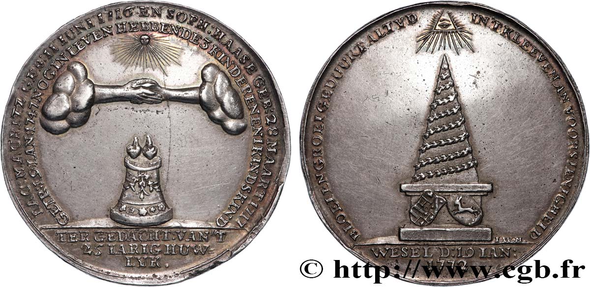 NIEDERLANDE Médaille, Noces d’argent de Iacob Mauritz et Sophie Hasse fVZ