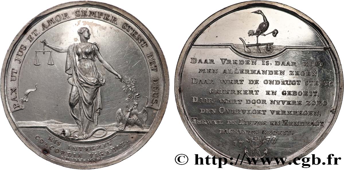 NIEDERLANDE Médaille, Noces d’argent de Jan van Monnom et Cornelia Vershuyl VZ