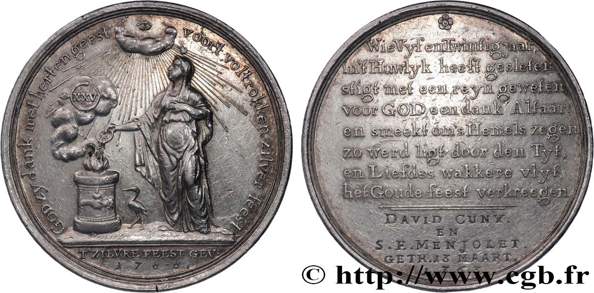 NIEDERLANDE Médaille, Noces d’argent de David Cuny et S. E. Menjolet fVZ