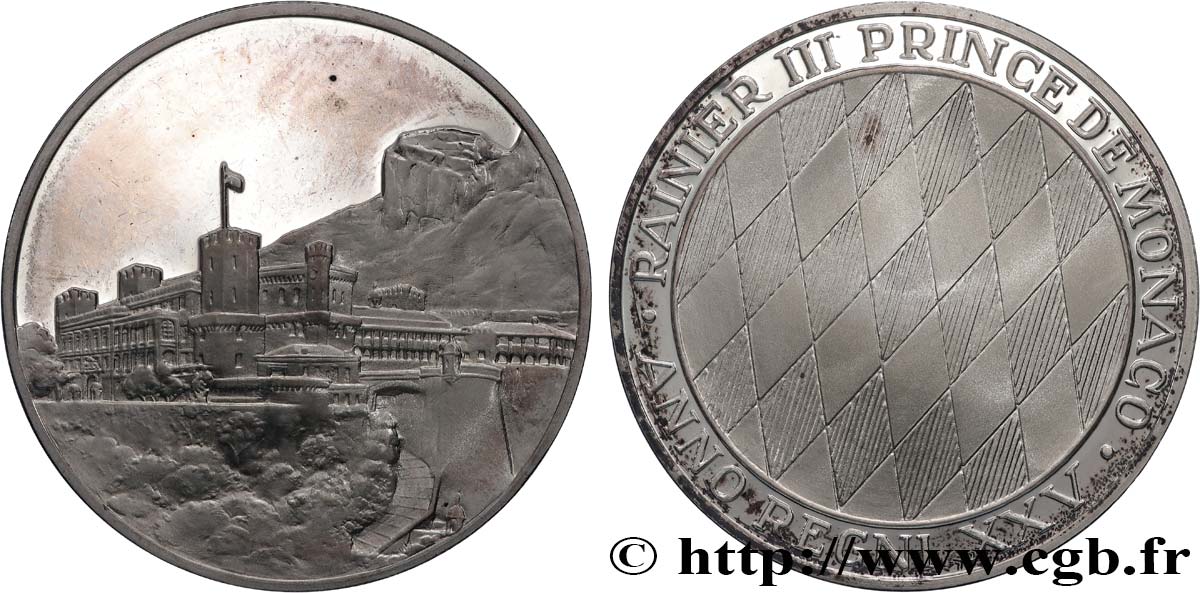 MONACO Médaille pour les 25 ans de règne de Rainier III AU