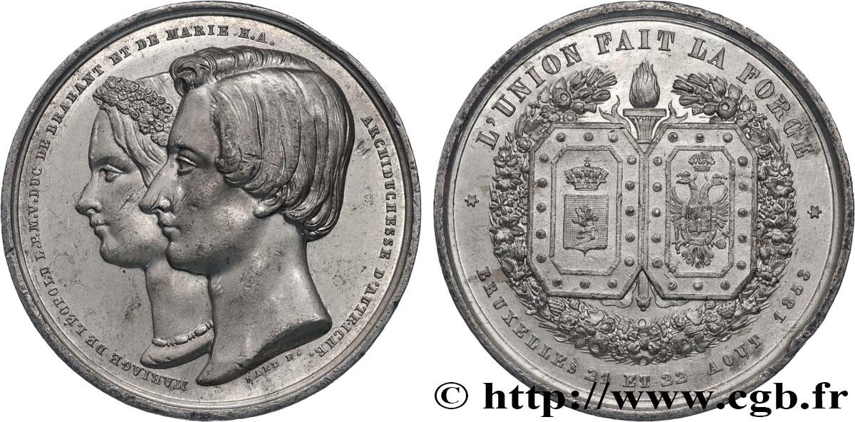 BELGIQUE - ROYAUME DE BELGIQUE - LÉOPOLD II Médaille, mariage de Léoplod II et Marie Henriette de Hasbourg-Lorraine XF