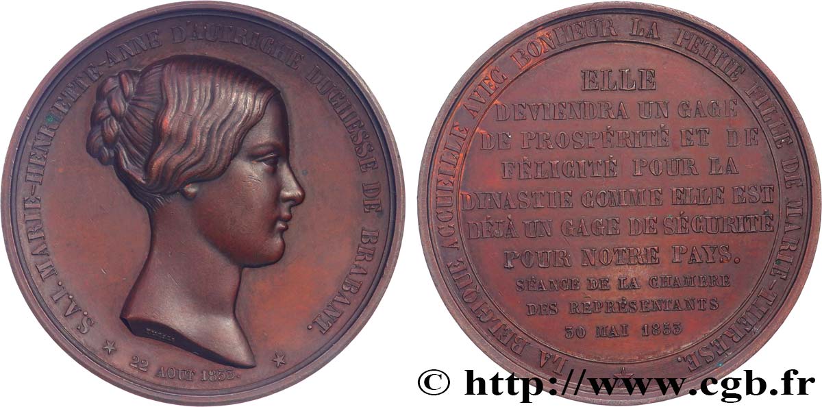 BELGIQUE - ROYAUME DE BELGIQUE - LÉOPOLD Ier Médaille, Mariage de Marie-Henriette de Habsbourg-Lorraine, archiduchesse d’Autriche AU