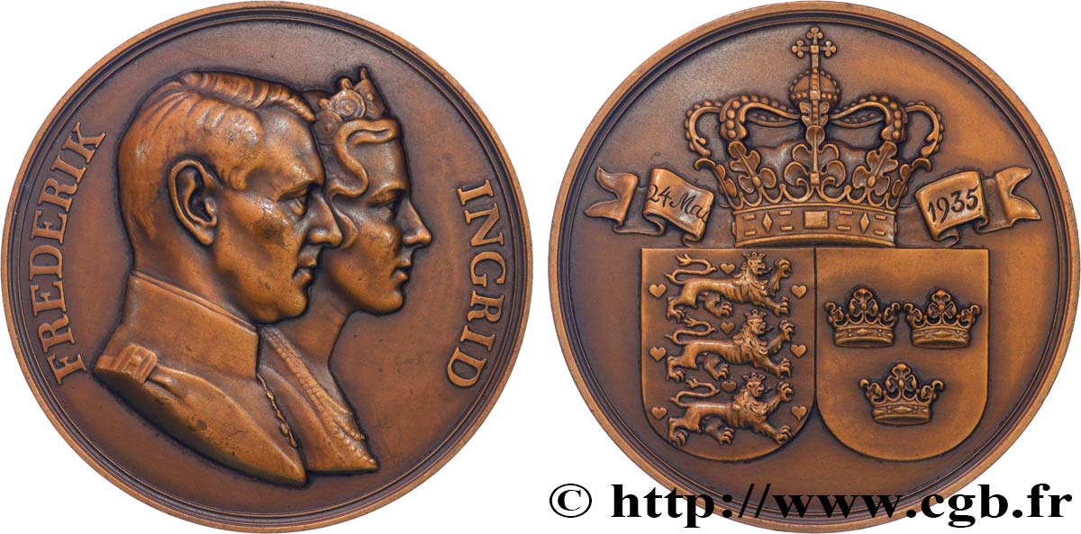 DINAMARCA Médaille, Mariage de Frédéric, prince héritier, avec Ingrid, princesse de Suède q.SPL/SPL
