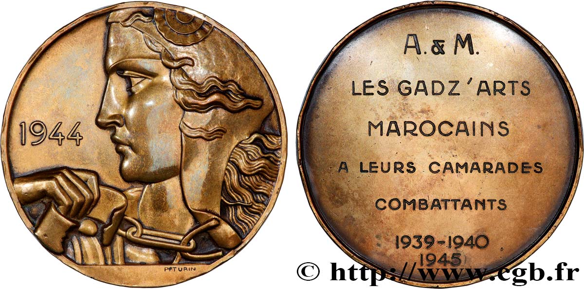 PROVISORY GOVERNEMENT OF THE FRENCH REPUBLIC Médaille, Les Gadz’arts marocains à leurs camarades combattants SS