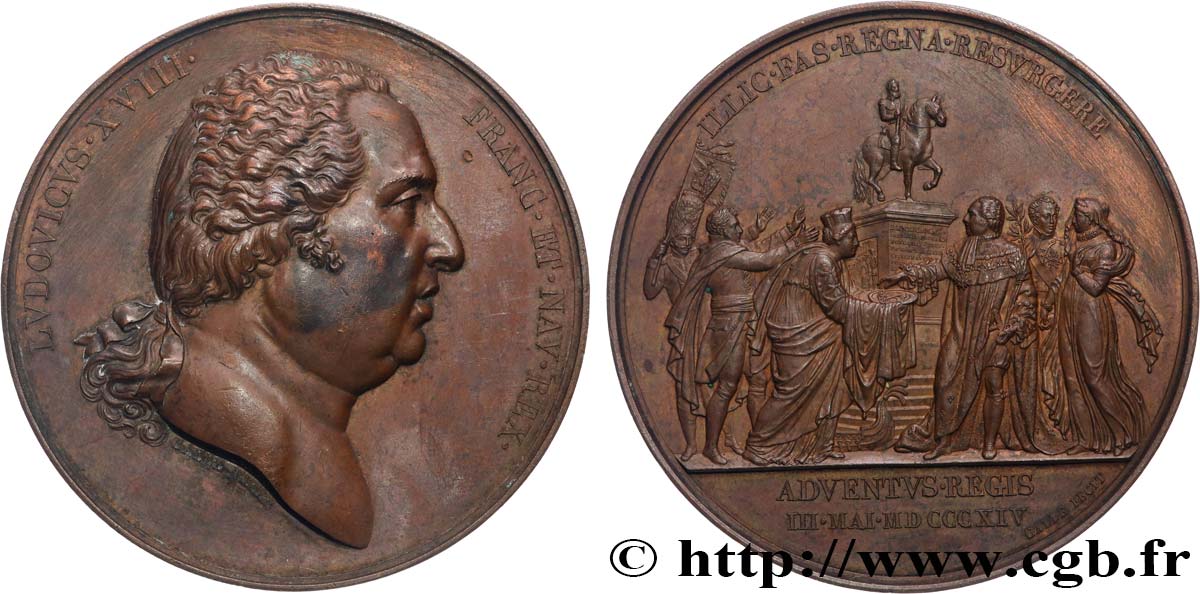 LOUIS XVIII Médaille, Entrée de Louis XVIII à Paris XF