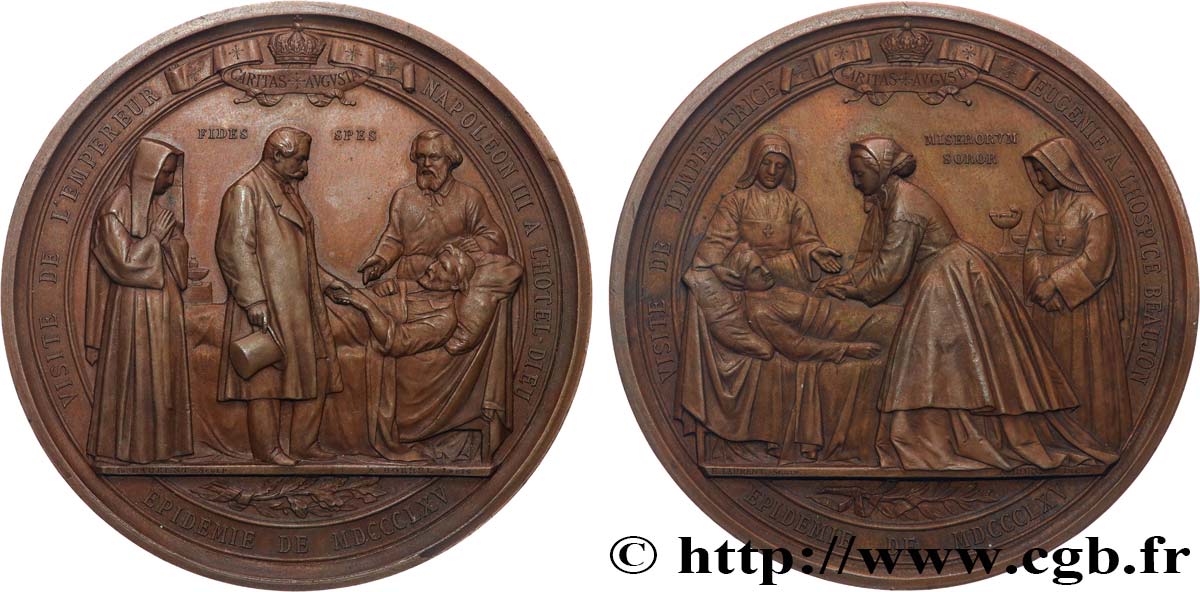 SECOND EMPIRE Médaille, Visites de l’Empereur à l’Hôtel-Dieu et de l’Impératrice à l’Hospice de Beaujon AU
