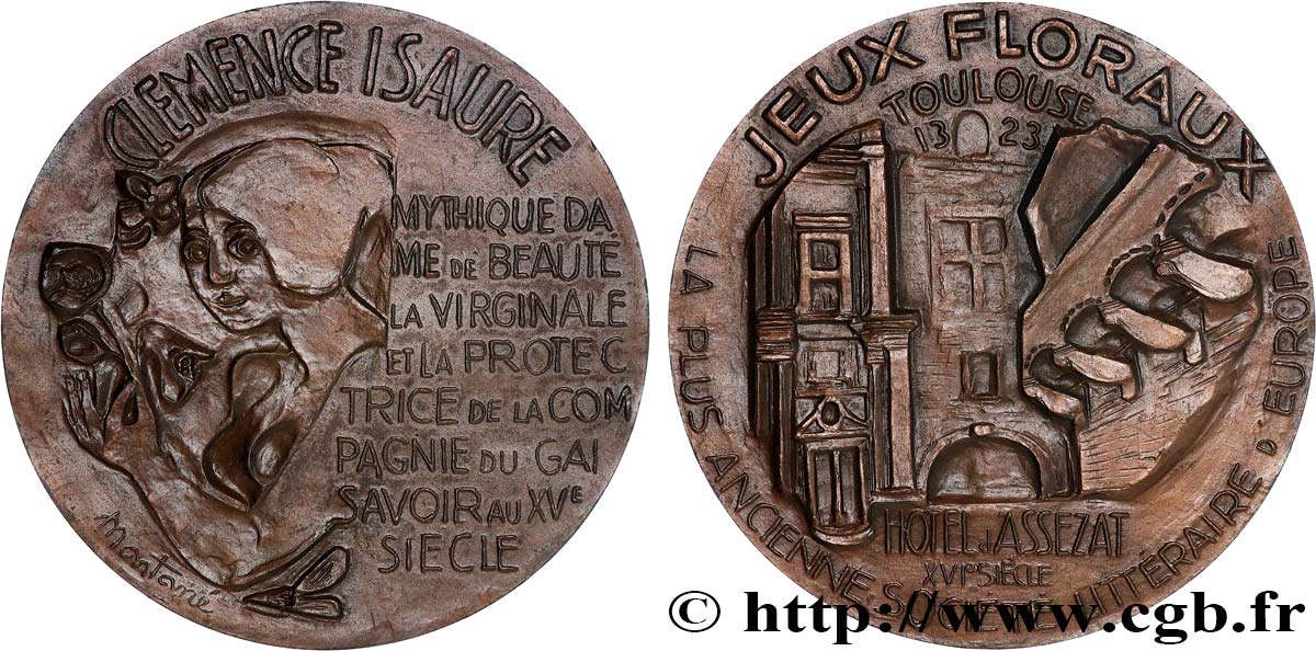CINQUIÈME RÉPUBLIQUE Médaille, Clémence Isaure, Jeux floraux de Toulouse SUP