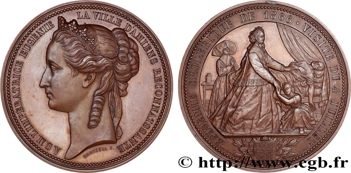 SECOND EMPIRE Médaille, Visite de l’impératrice à Amiens pendant l’épidémie cholérique SUP+/SUP
