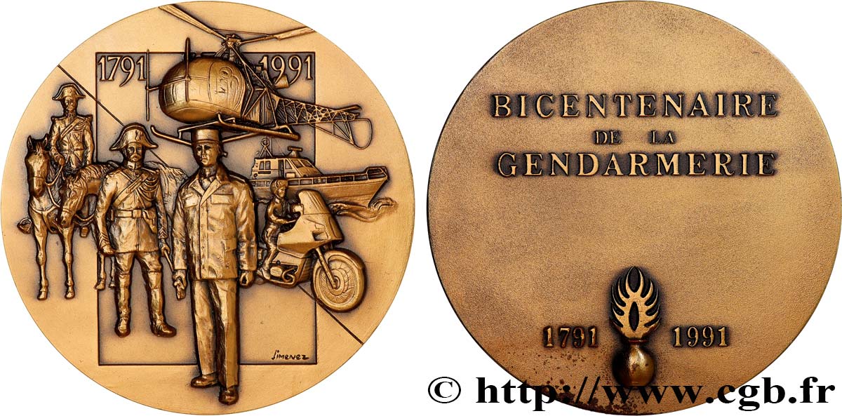 CINQUIÈME RÉPUBLIQUE Médaille, Bicentenaire de la gendarmerie SUP