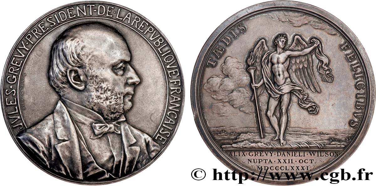 III REPUBLIC Médaille, Jules Grévy, Mariage d’Alix Grevy et Danieli Wilson AU
