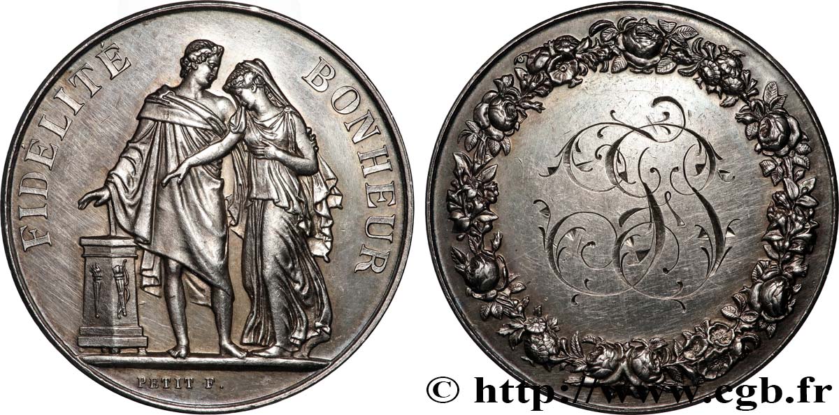 AMOUR ET MARIAGE Médaille de mariage, Fidélité et Bonheur TTB+