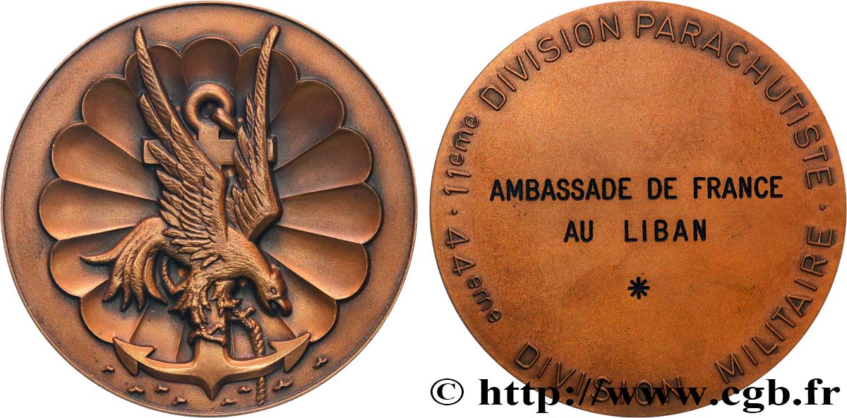 CINQUIÈME RÉPUBLIQUE Médaille, 44e Division militaire, 11e Division parachutiste SUP
