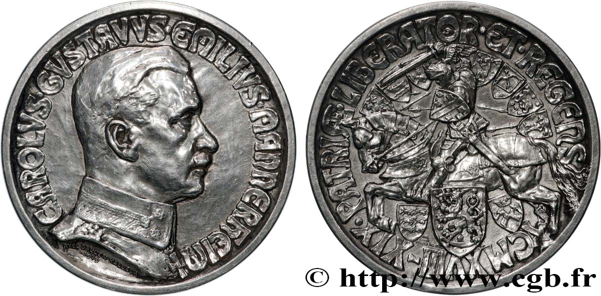 SUÈDE - GUSTAVE V Médaille, Baron Carl Gustaf Emil Mannerheim TTB+