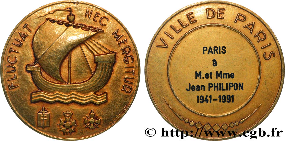 CINQUIÈME RÉPUBLIQUE Médaille de la Ville de Paris, Fluctuac Nec Mergitur TTB+