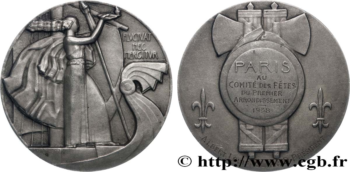 TROISIÈME RÉPUBLIQUE Médaille, Ville de Paris, Comité des fêtes du premier arrondissement TTB+