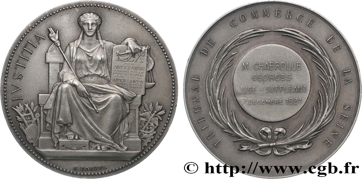 III REPUBLIC Médaille, Tribunal de commerce de la Seine, Juge suppléant AU