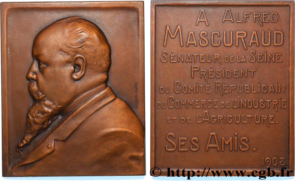 TROISIÈME RÉPUBLIQUE Plaquette, A Alfred Mascuraud, Sénateur de la Seine SUP