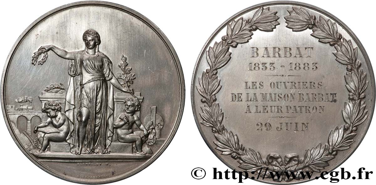 DRITTE FRANZOSISCHE REPUBLIK Médaille, Les ouvriers de la Maison Barbat à leur patron VZ+